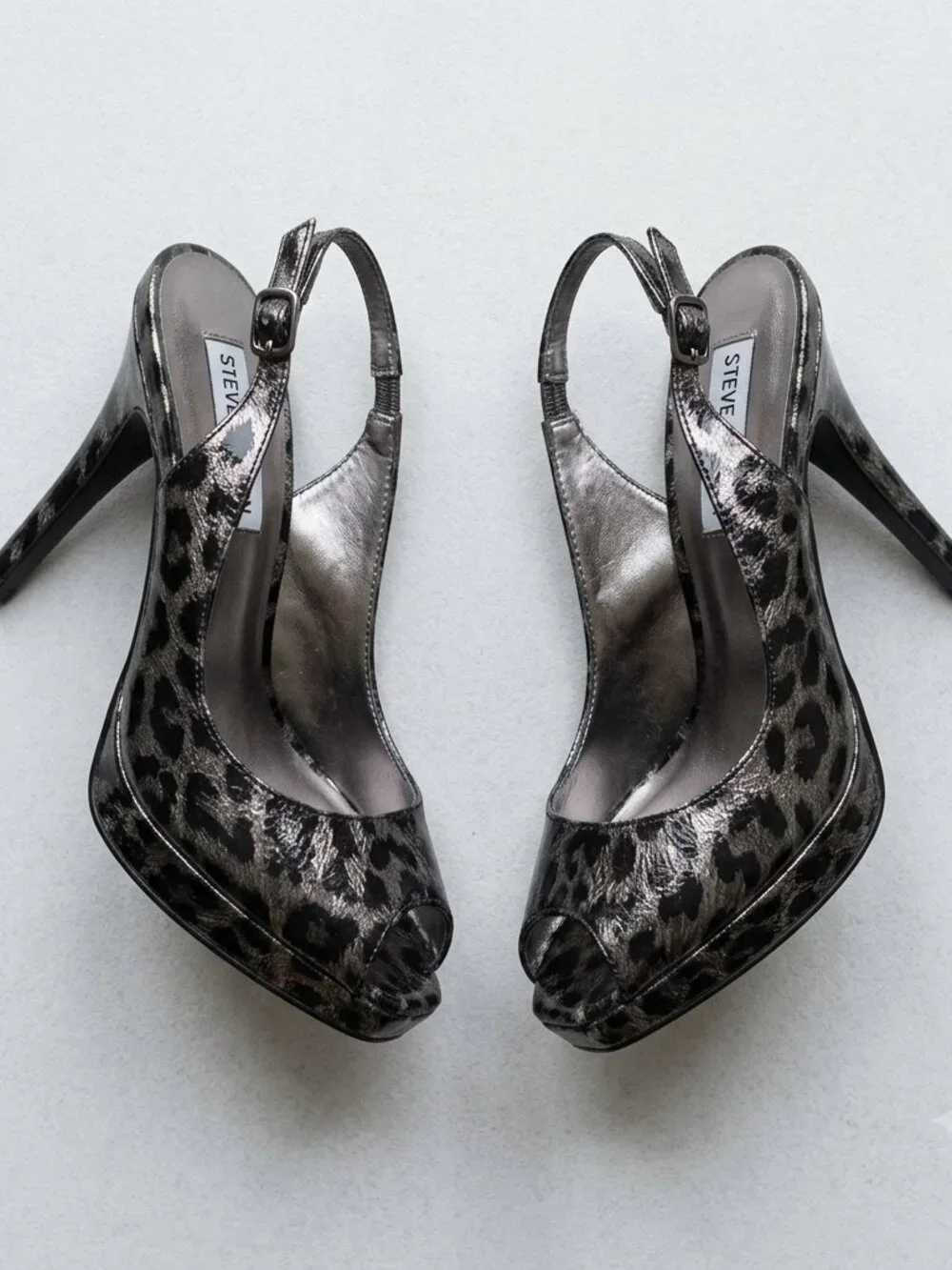 Womens Slingback Heel Black Animal Print Peep Toe Stiletto by Steve Madden 8